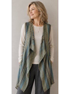 PERUVIAN CONNECTION Cotton Linen Aztec Duster Cardigan Vest Size XL Lagenlook